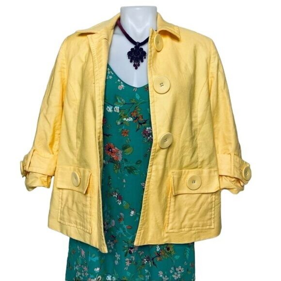 ColdWater Creek Yellow Blazer Large Button Down Coat Jacket Blazer Size 10 M - Picture 1 of 9